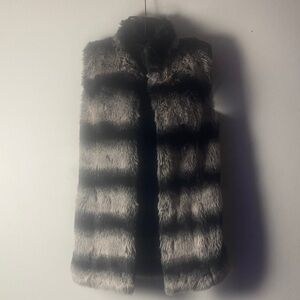 Rachel Zoe Faux Fur Vest in Black and Gray Stripes